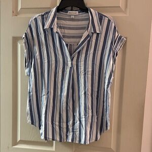 Blue and White Striped Women Top